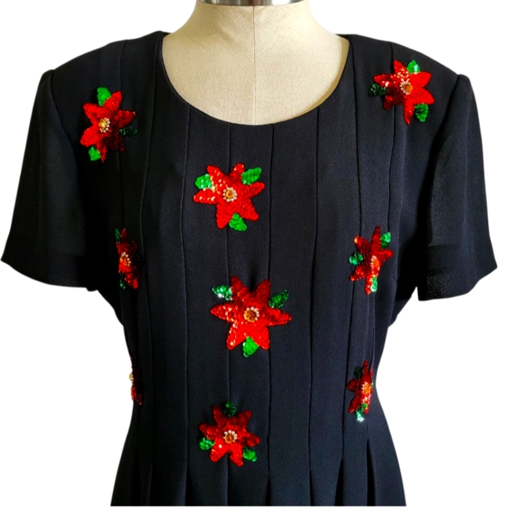 Jessica Howard Poinsettia Sequin Christmas Maxi Dress, Size 12